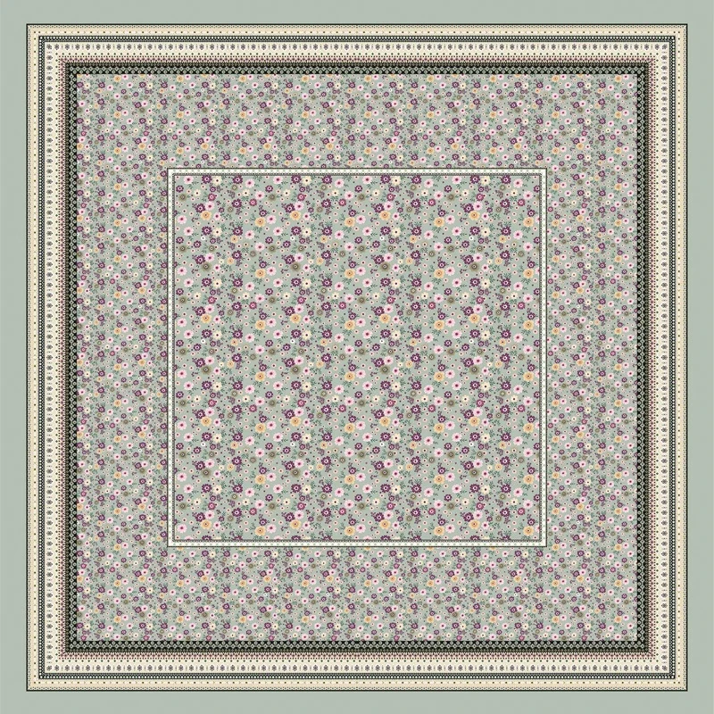 Groothandel in vierkante sjaals in vintage stijl met kleine bloemenprint in diverse kleuren.
