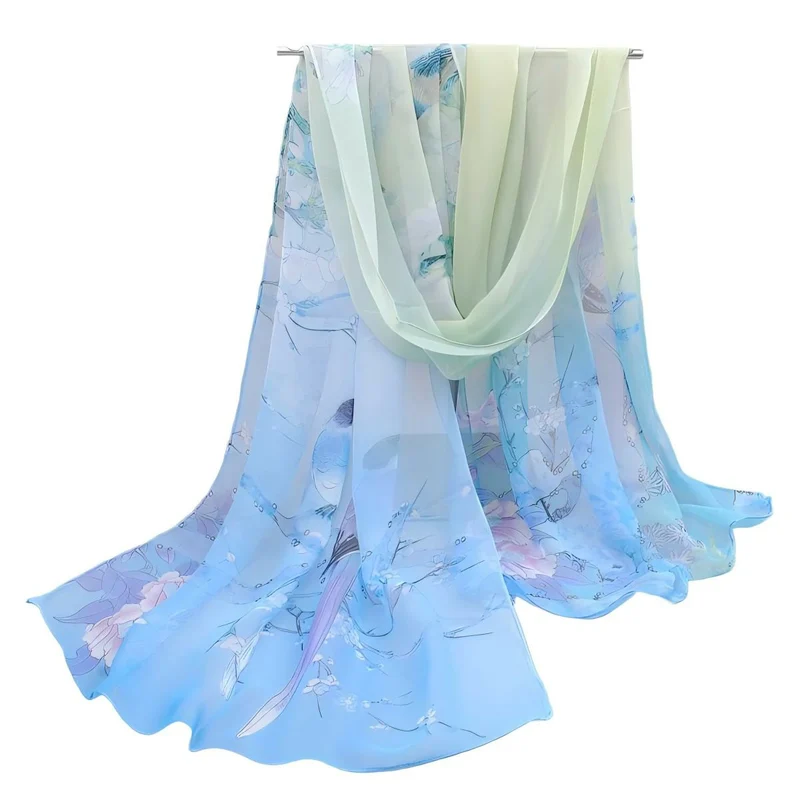 Groothandel vintage oosterse stijl sjaal van georgette met bloemen- en vogelprint voor dames