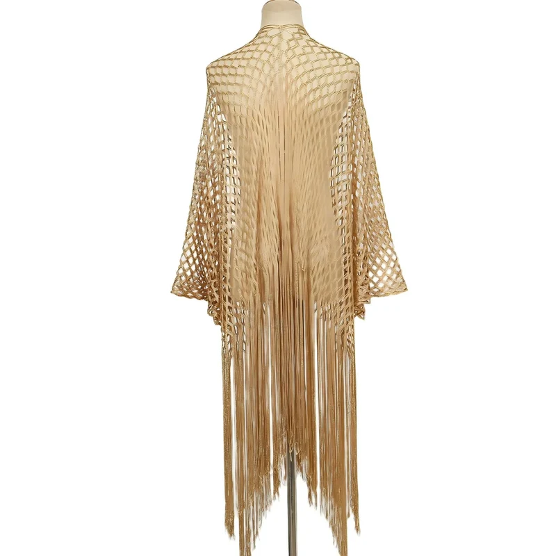 Groothandel Glitter Metallic Wikkelsjaal Lichtgewicht Mesh Franjes Cover-up Cruise Gala