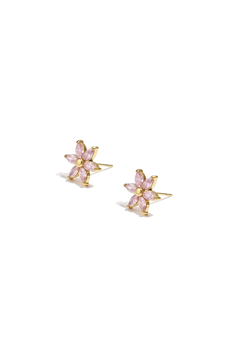 Roze Bloem Oorknopjes Dames – RVS & Zirkoon