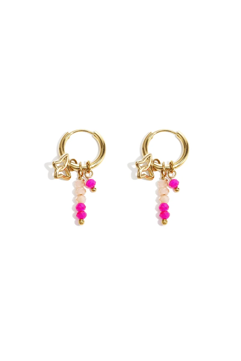 Vlinder Hangoorbellen Dames – RVS & Glas – Roze & Groen
