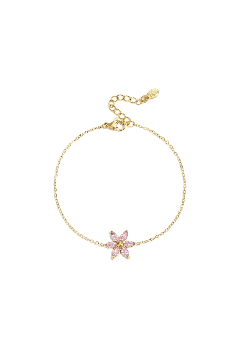 Roze Bloem Armband met Zirkoon Dames – RVS