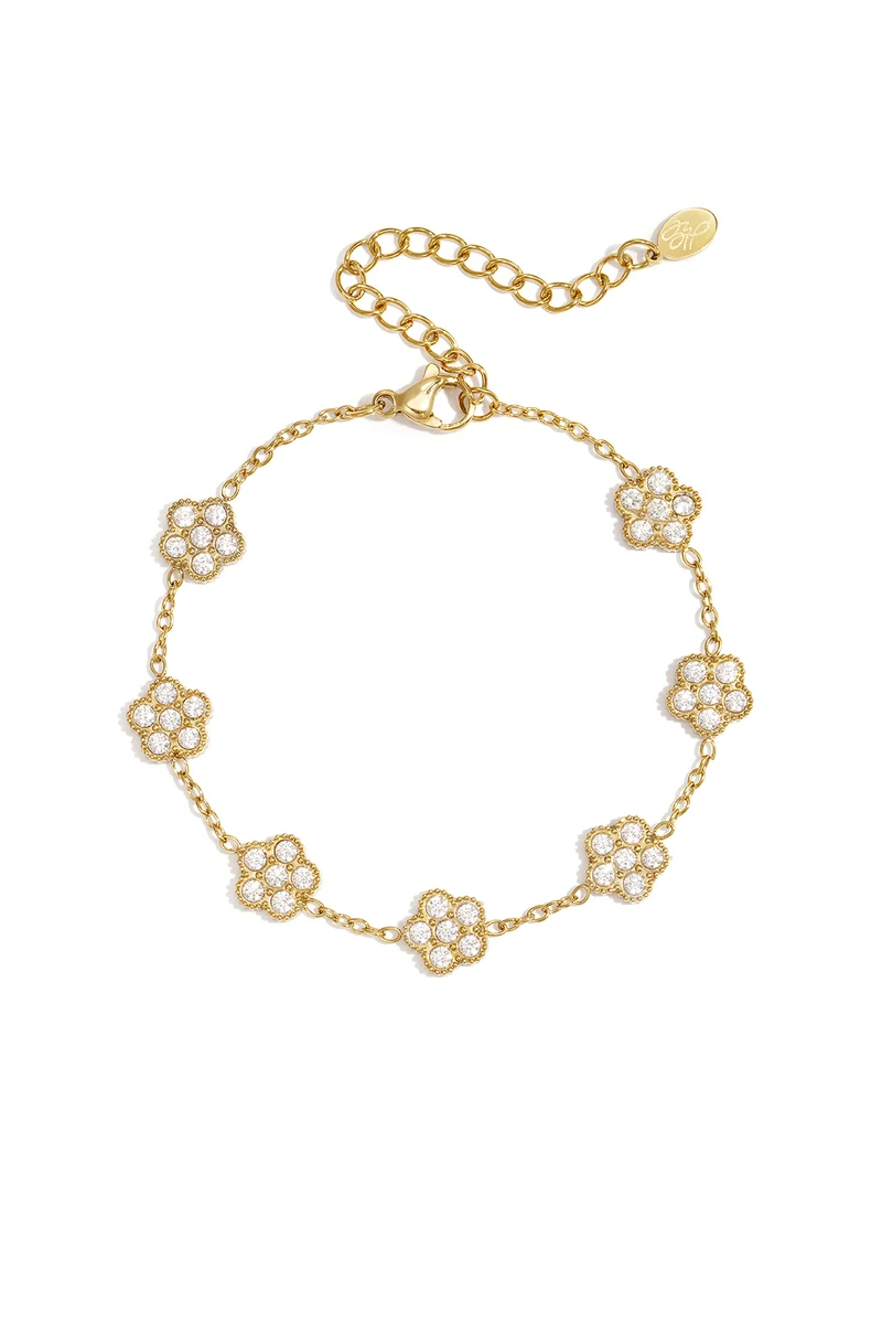 Bloem Armband met Zirkoon Dames – RVS – Goud & Zilver