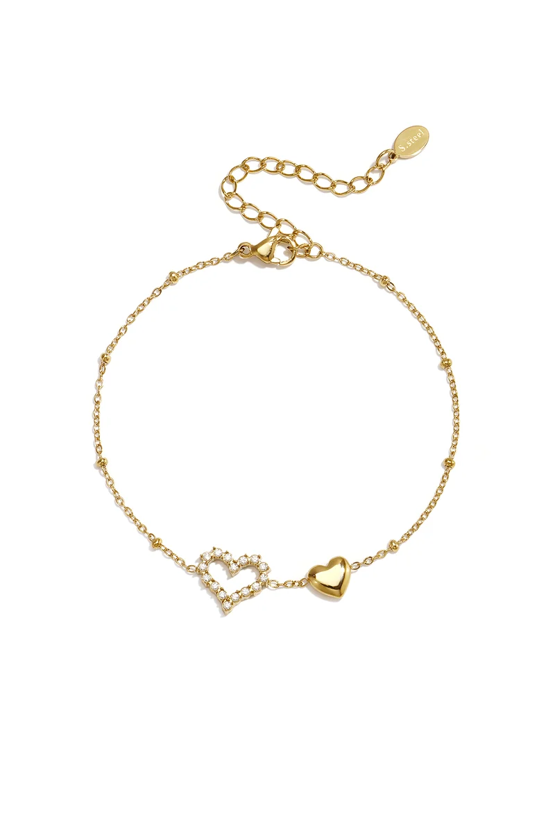 Hart Armband met Zirkoon Dames – RVS – 14K Verguld