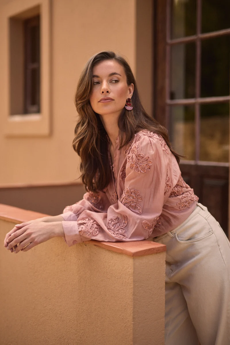 Blouse Antonella Paillet Flower Rose NKF02156