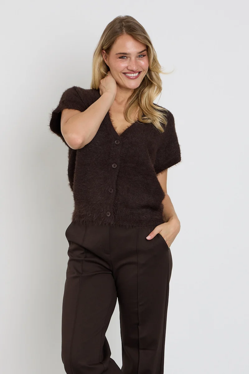 Top Sleeveless Fuzzy Espresso SRB5116