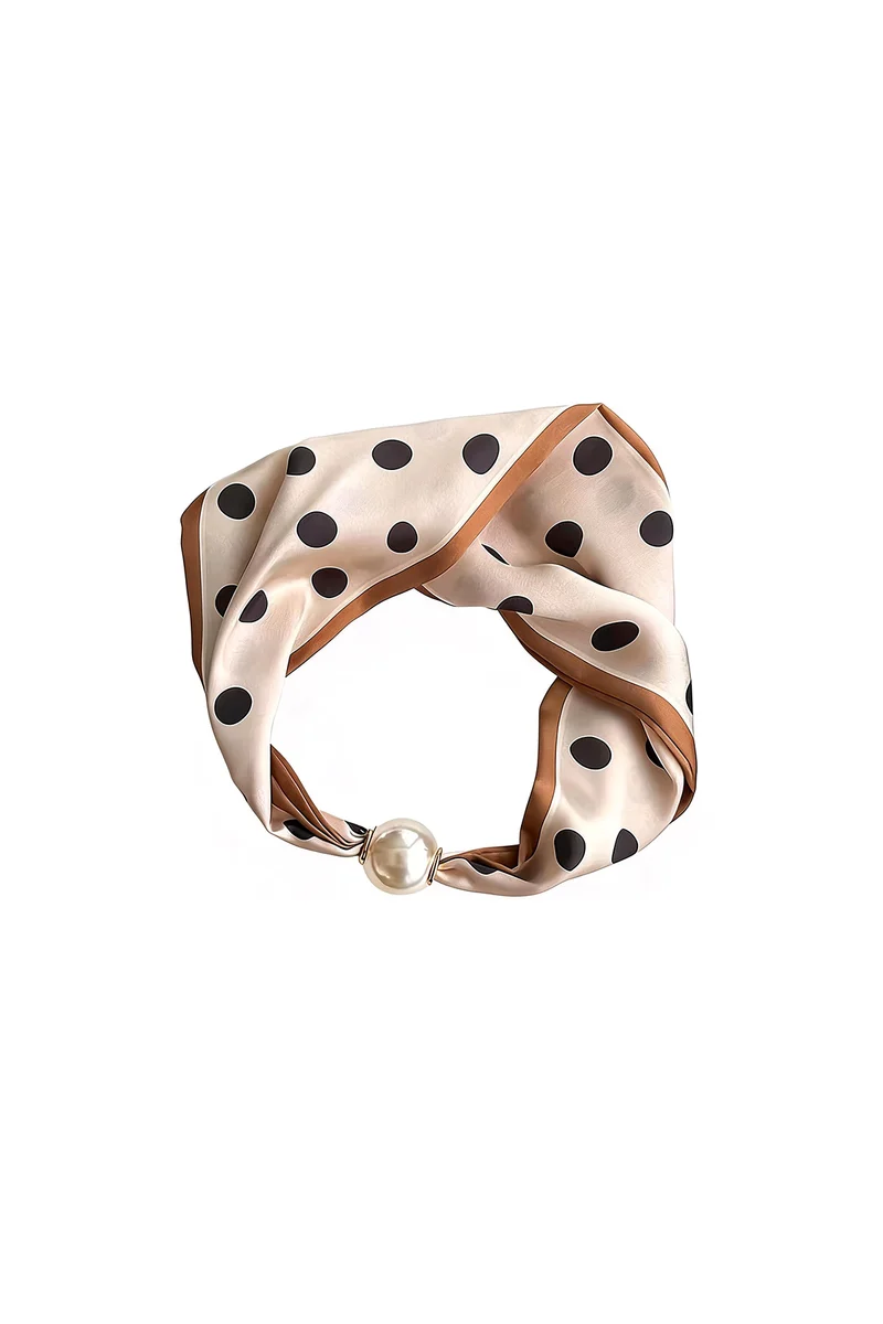 Dames Zomersjaal met Stippen – Abrikoos & Wit – Polyester