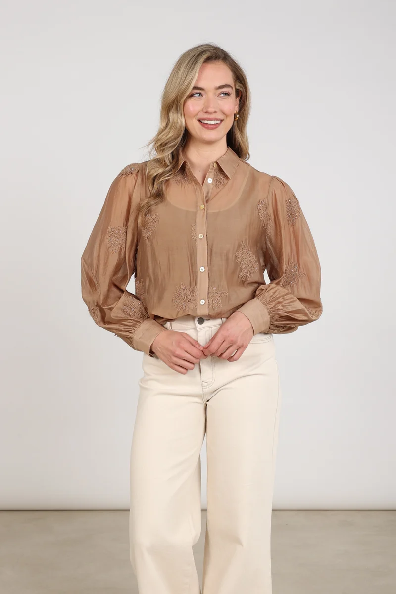 Blouse Milanova Embroidery Toffee NKF02142