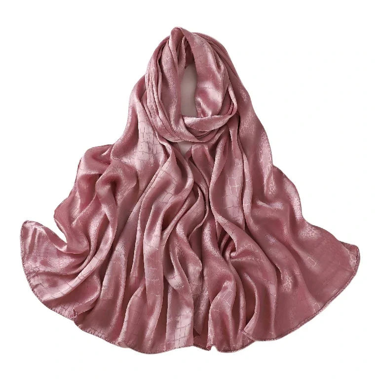 Grote satijnen sjaal/omslagdoek met krokodillenprint voor dames, glanzend en omslagdoek