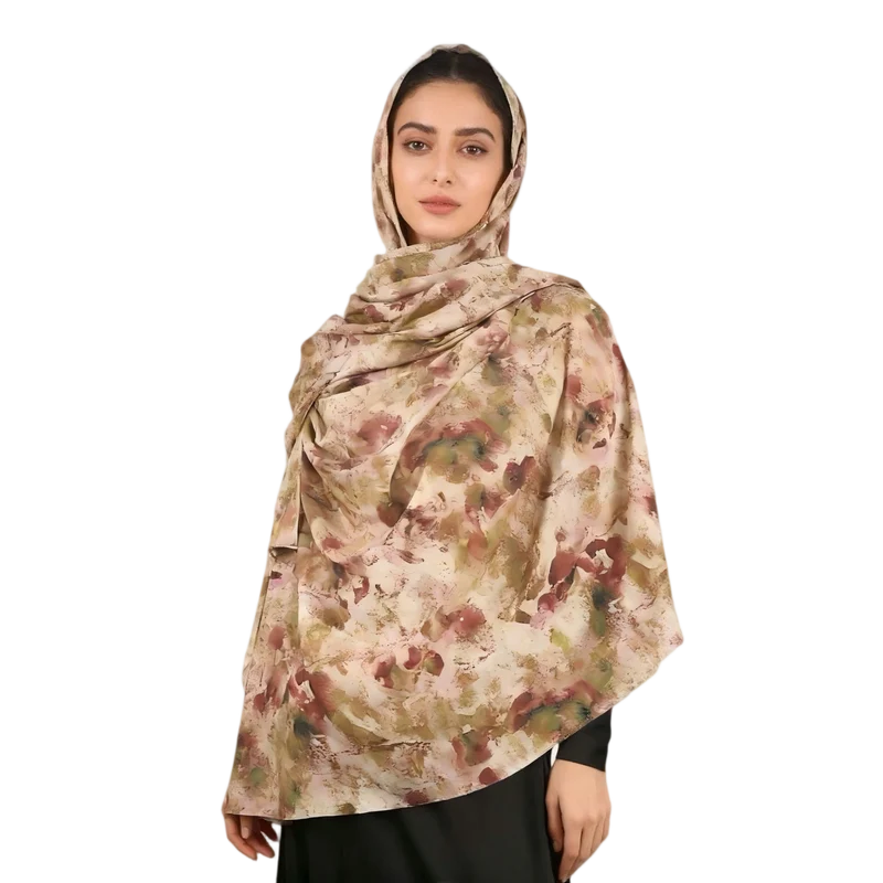 Groothandel dames hijab sjaal/hoofddoek van chiffon met aquarel bloemenprint, geschikt voor de islam.