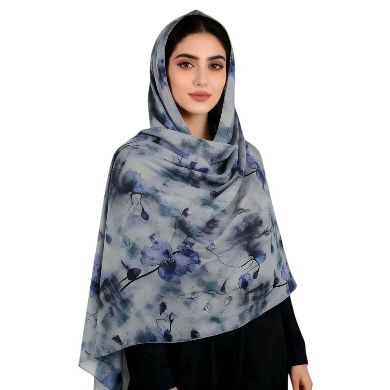Groothandel Abstracte Inkt Bloemen Jersey Hijab Sjaal Lichtgewicht
