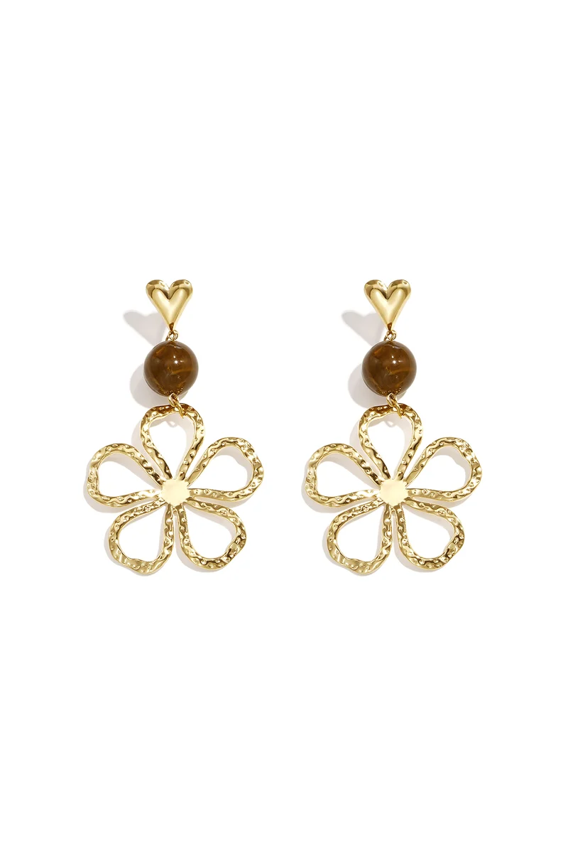 Bloem Oorbellen Dames – RVS & Acryl – 3 Kleuren