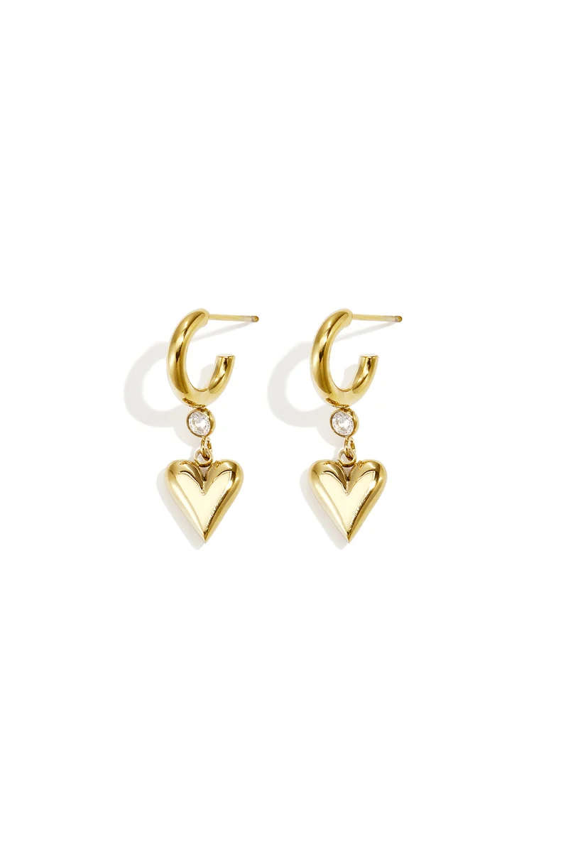 Hangende Hart Oorbellen met Zirkoon – RVS – Goud & Zilver