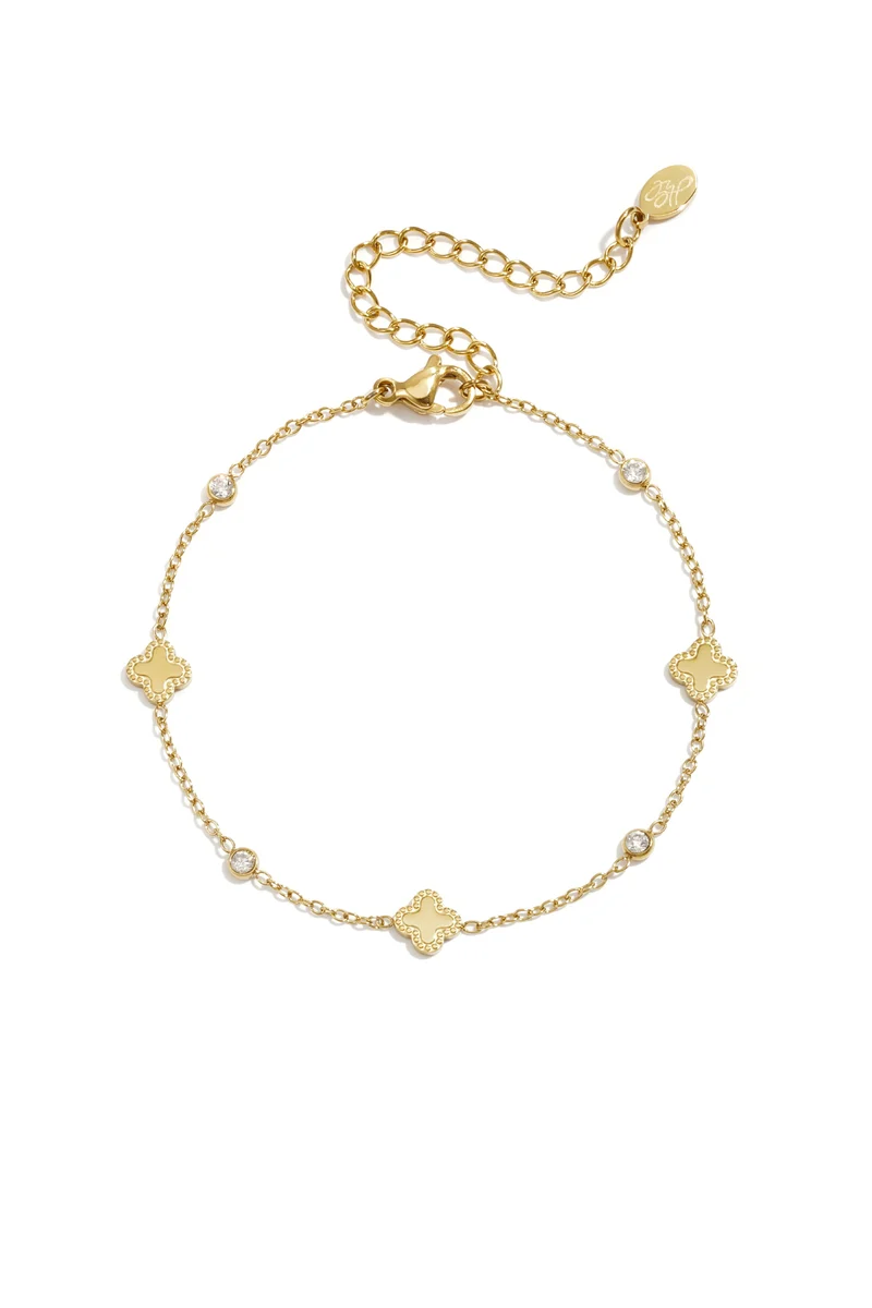 Klaver Armband met Zirkoon Dames – RVS – Goud & Zilver