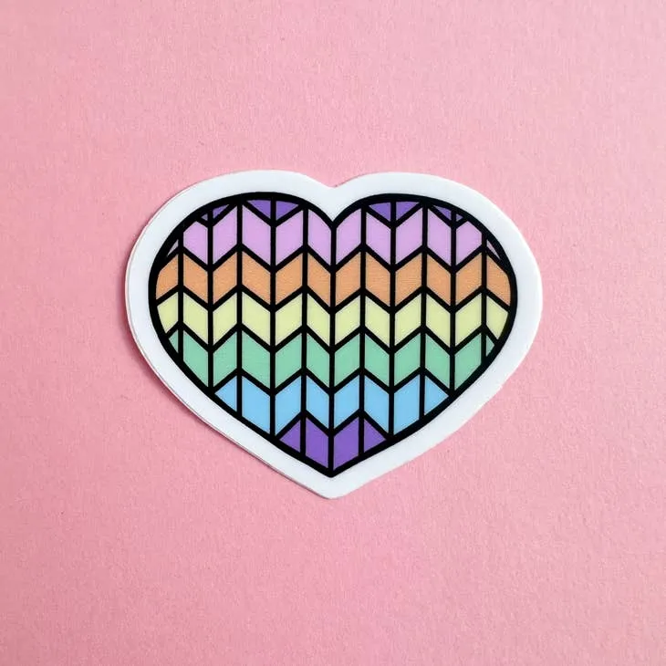 Pastel Rainbow Knit Heart Vinyl Sticker