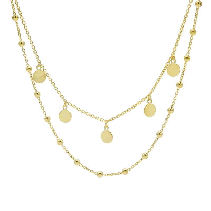 Karma 925 Sterling Silver Discus Dots Double Necklace T88