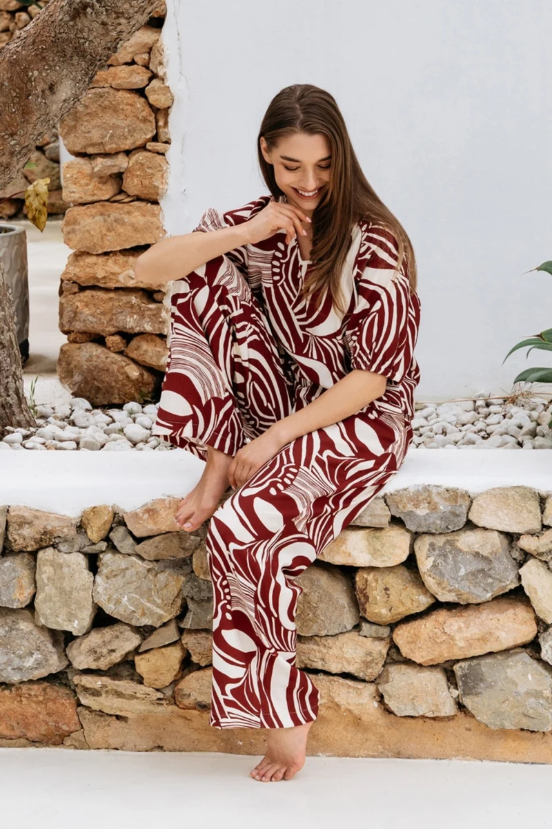 Broek Nessy Weave Claret Multi PA449