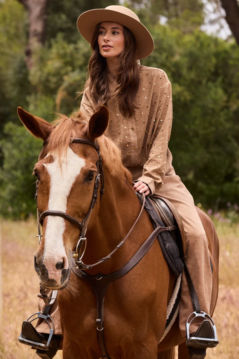 Blouse Ally Paillet Beads Toffee NKF02129