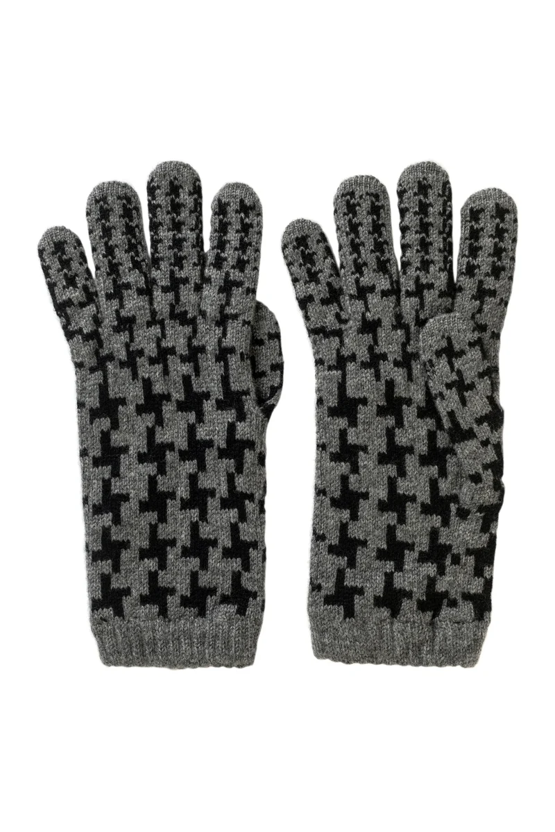 Rosie Sugden Kaschmir Handschuhe Hahnentritt Grau-Schwarz