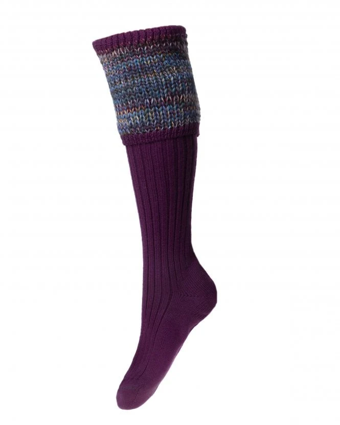House of Cheviot Damen Stiefelsocken Distel & Marine | Merino Wolle