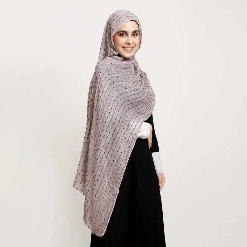 Groothandel in glitterstrepen sjaals, glitterstrepen hijab, geplooide hoofddoek voor moslimvrouwen