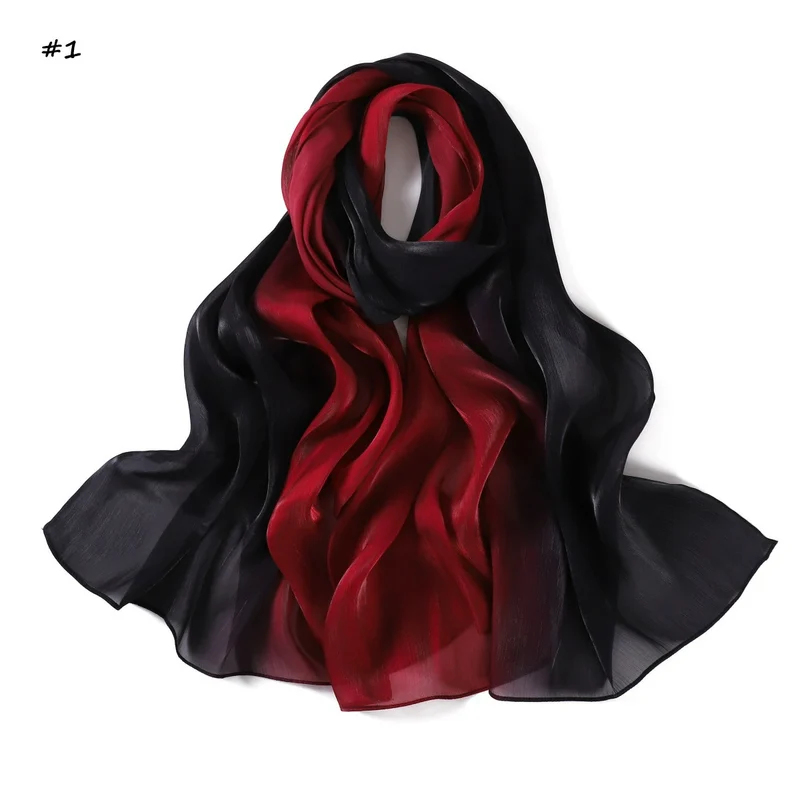 Groothandel lange ombre-gradient chiffon sjaal met glinsterende afwerking, glanzende omslagdoek/hijab