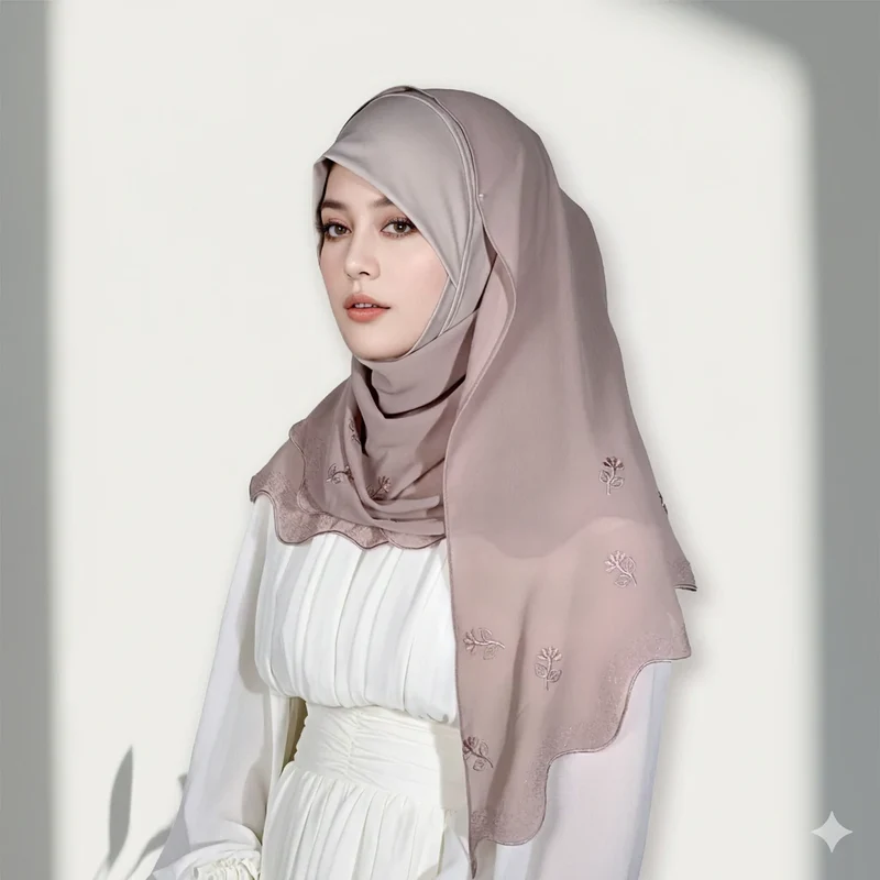 Groothandel geborduurde bloemen lichtgewicht sjaal met schelpvormige rand moslim hijab