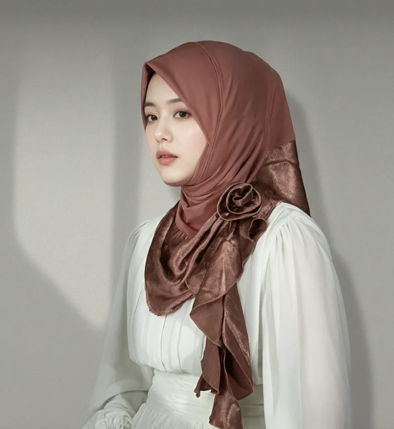Groothandel in islamitische kristallen hennep hijab met decoratieve rozet.