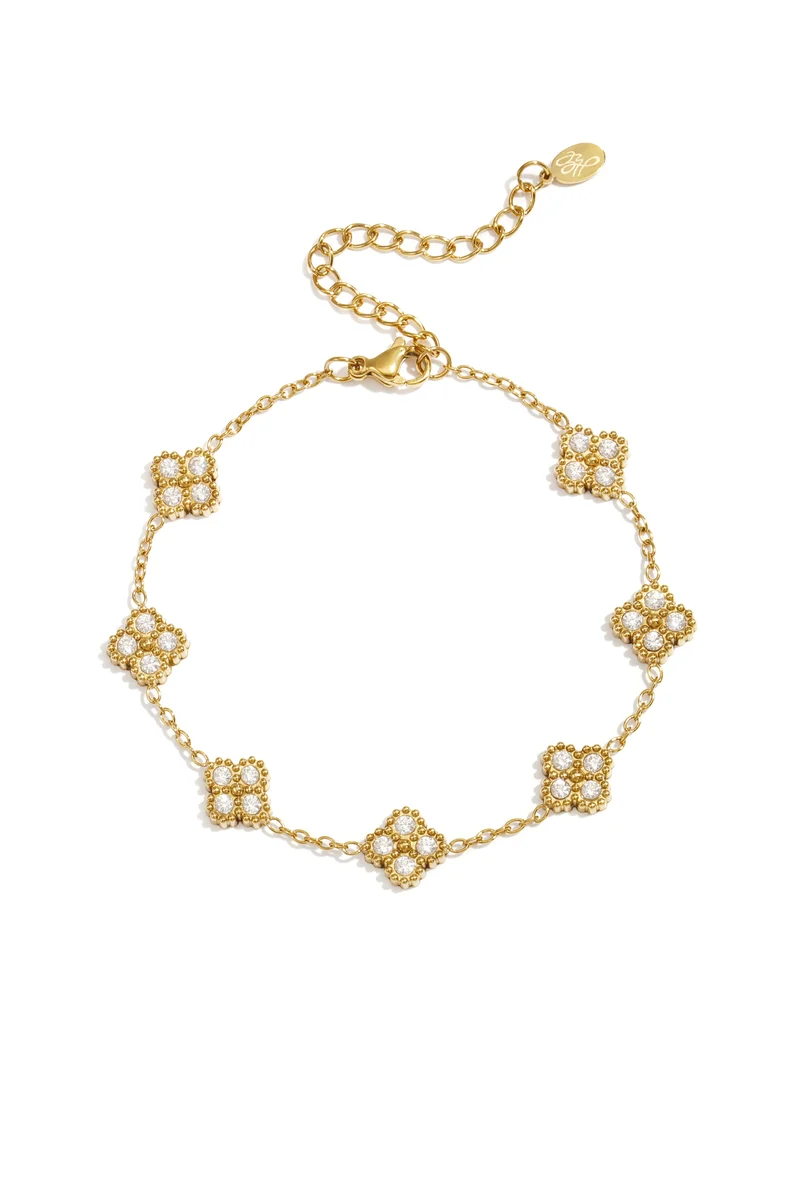 Klaver Armband met Zirkoon Dames – RVS – Goud & Zilver