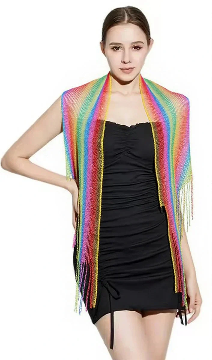 Groothandel imitatie zijden chiffon sjaal met regenboogkleurige gradiënt