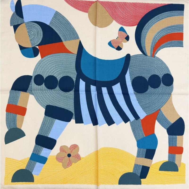Groothandel in op maat gemaakte digitale sjaals met abstract paardenpatroon en meerkleurig design.