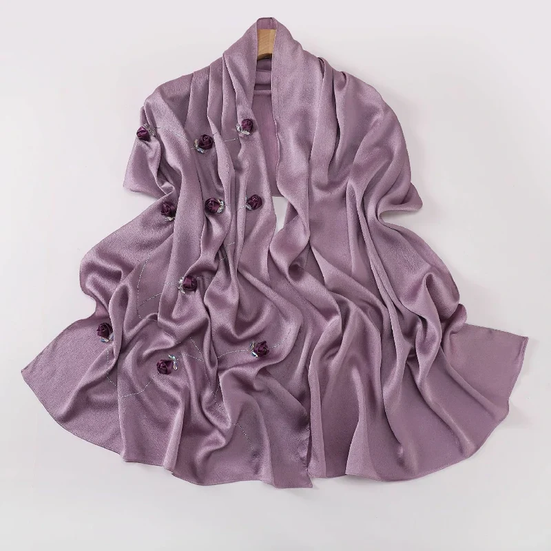 Groothandel dames sjaal 3D rozen strass steentjes chiffon jersey hijab