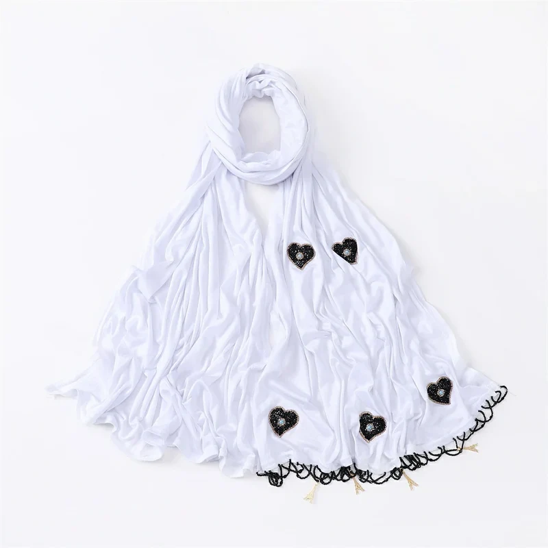 Groothandel Premium Viscose Jersey Hijab met Kralenhartjes en Kwastjes, Wolkendanser Sjaal