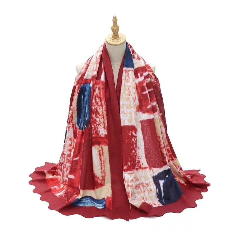 Groothandel dames hijab sjaal/sjaal met abstracte print en geschulpte rand