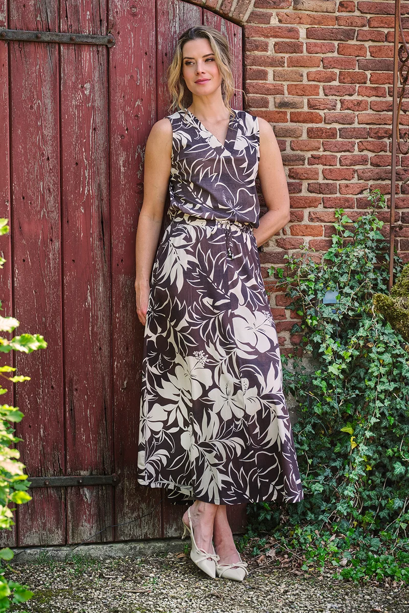 Rok Tropical Hibiscus Print Espresso 202849