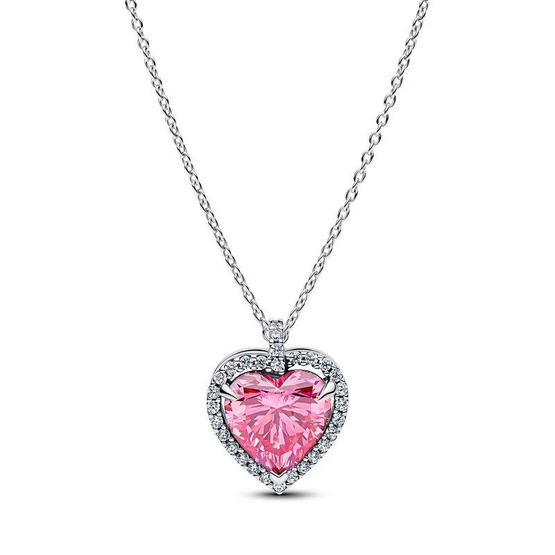 Pandora Timeless 925 Sterling Silver Pink Halo Heart Necklace 394414C01-45