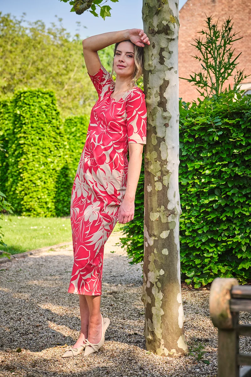 Travel Jurk Tropical Hibiscus Print Red 202805