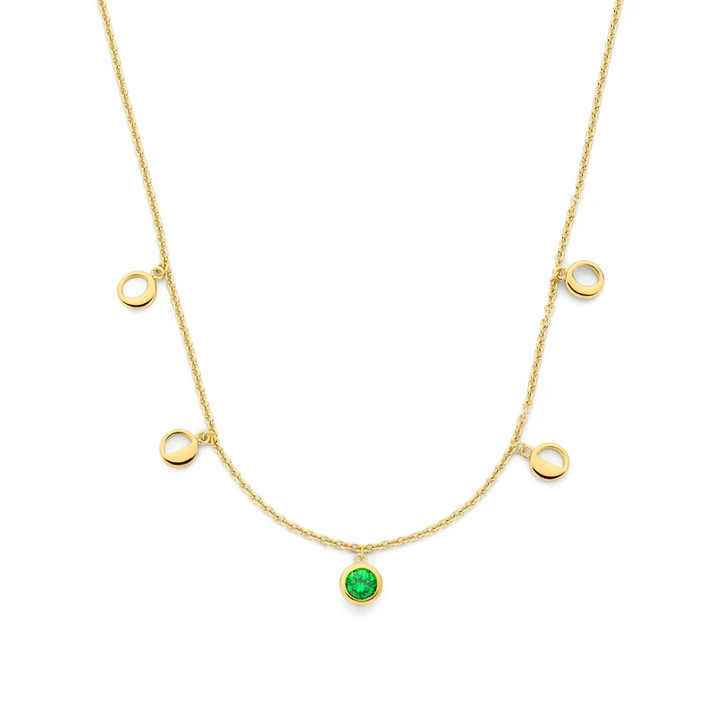 Violet Hamden Luna 925 Sterling Zilveren Gold Plated Ketting met Manen en Groene Zirkonia Steentje VH340042