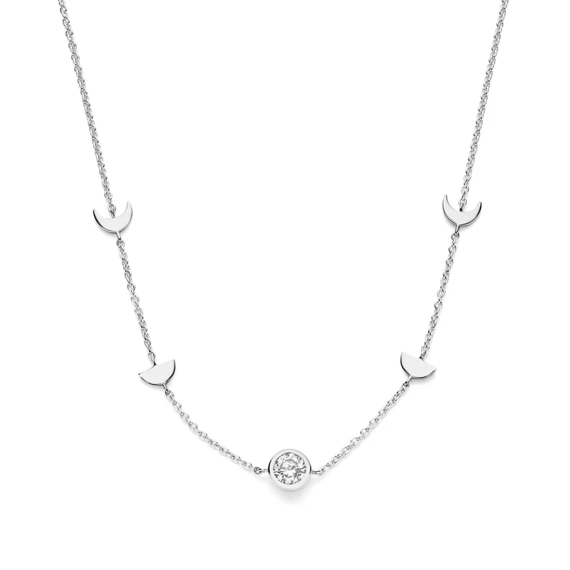 Violet Hamden Luna 925 Sterling Zilveren Ketting met Manen en Witte Zirkonia Steentje VH340043