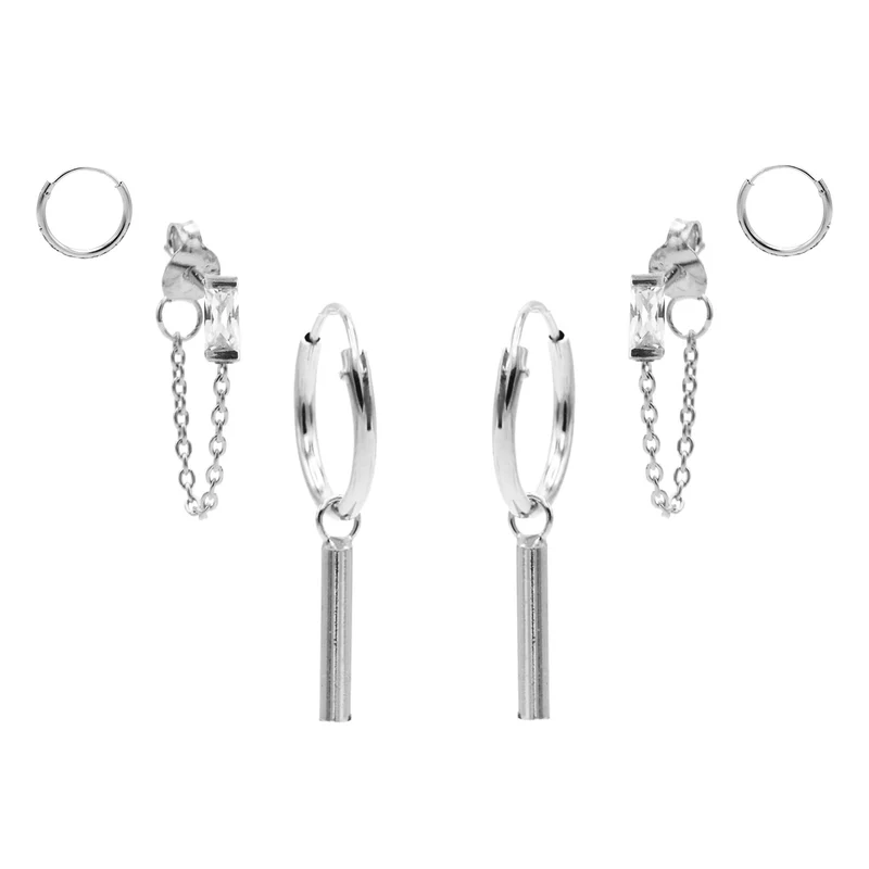 Karma 925 Sterling Silver Sunny Square Earparty EP005S