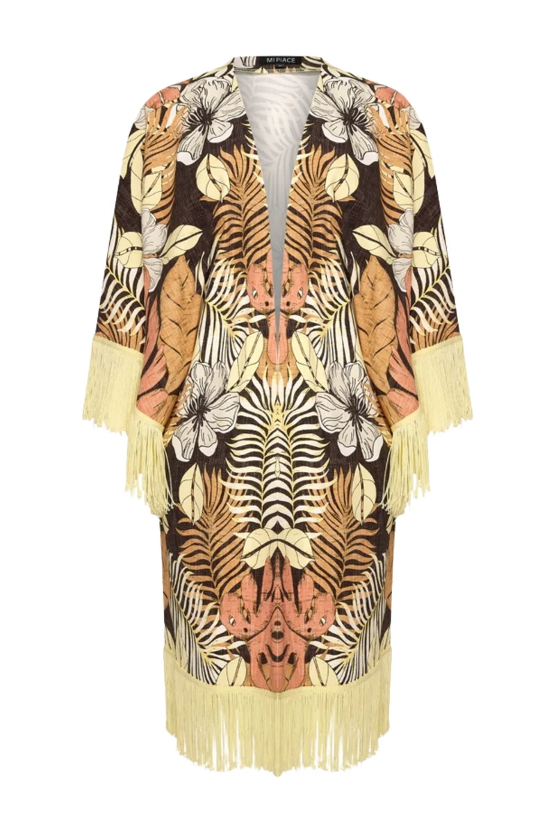 Travel Kimono Botanical Print Espresso 202809