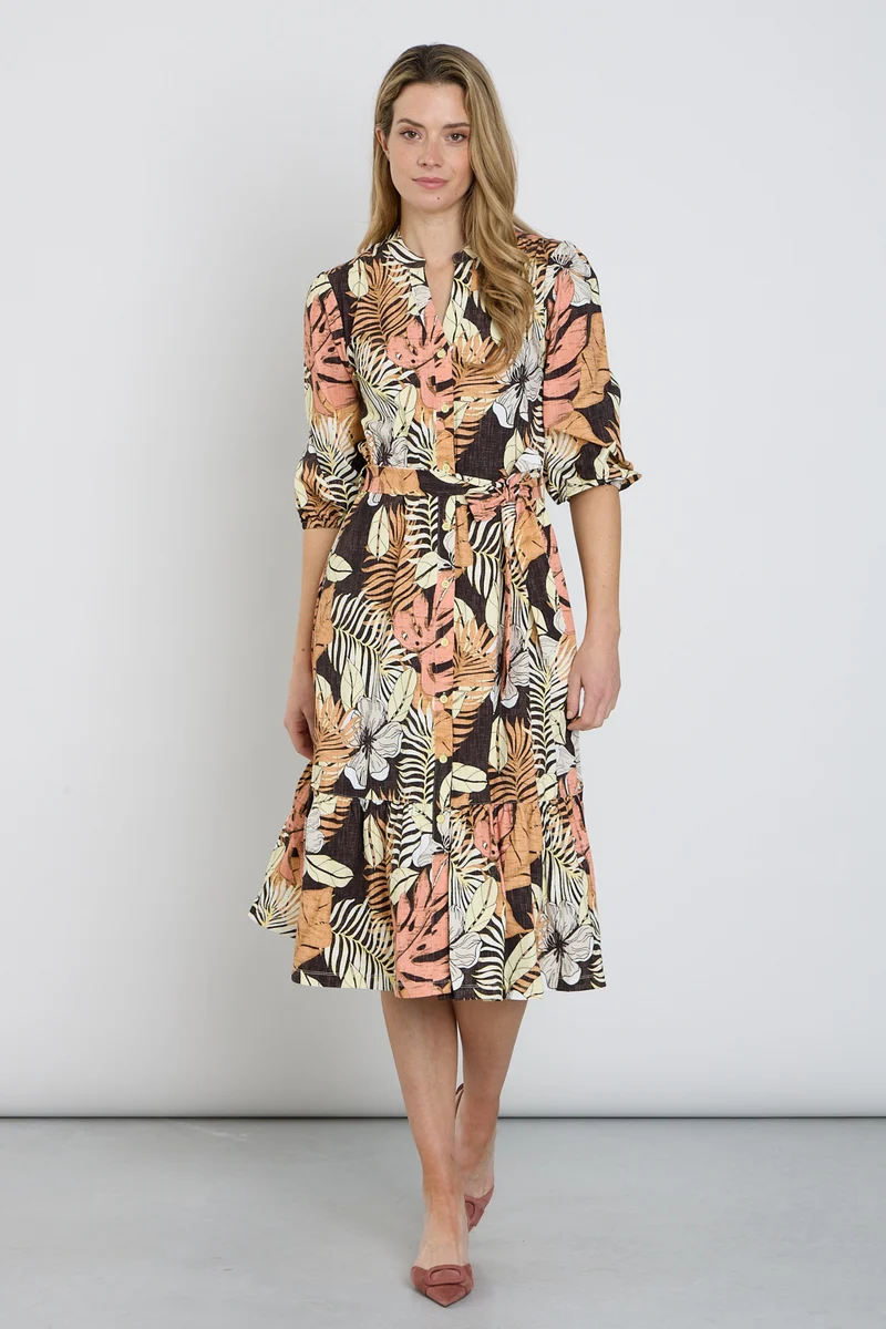 Travel Jurk Botanical Print Espresso 202808
