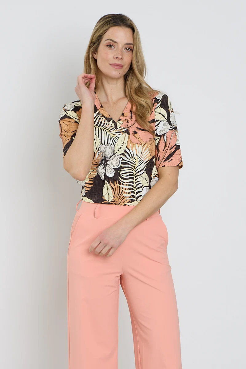 Travel Top Botanical Print Espresso 202271