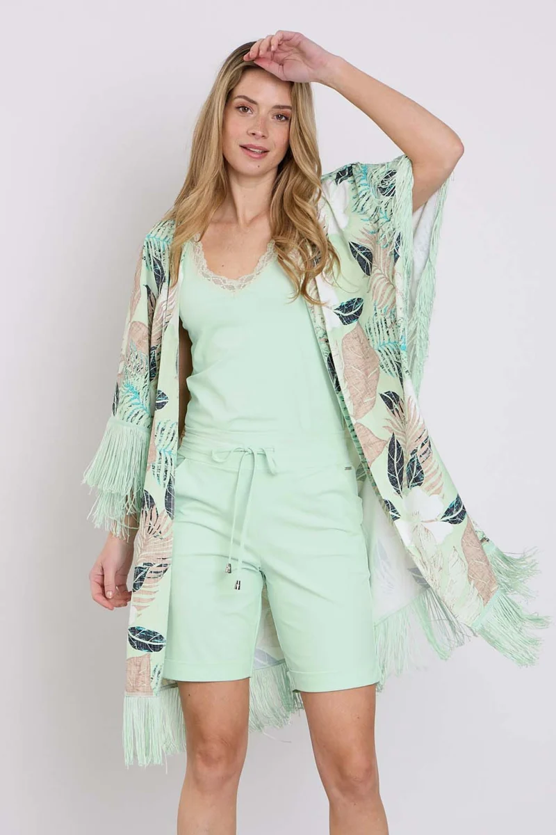 Travel Kimono Botanical Print Pistachio 202809