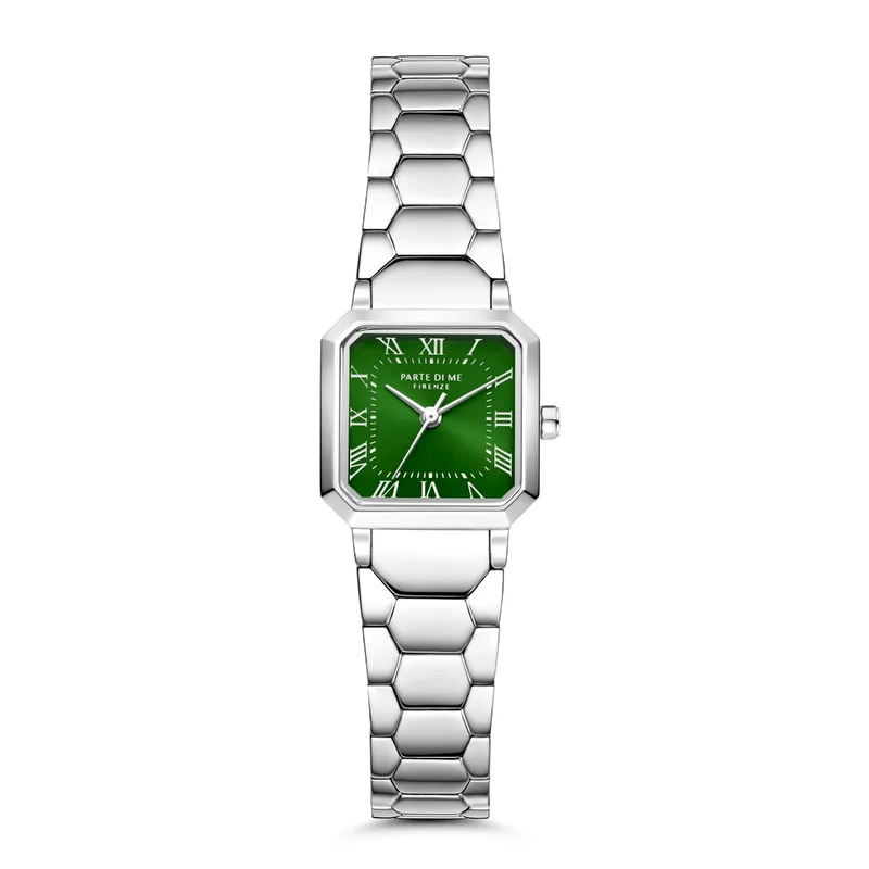Parte di Me Orologio vierkant dameshorloge zilverkleurig en groen PDM09029