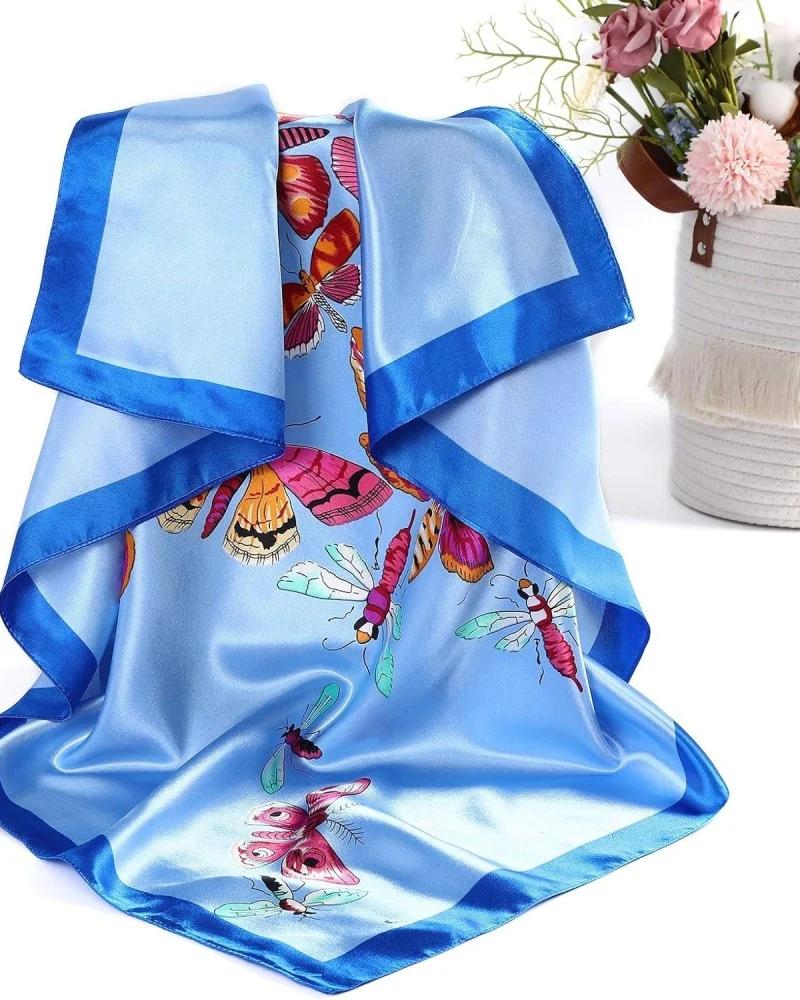 Groothandel 35 inch satijnen veelkleurige retro vlindersjaals - Sjaalwikkels met vlindermotief