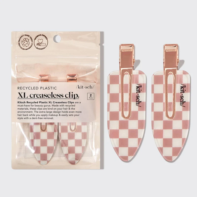 KITSCH – Recycled Plastic XL Creaseless Hair Clips (2 stuks) – Terracotta Checker