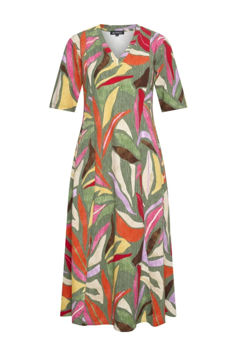 Travel Jurk Summer Leaf Dance Print Olive 202810