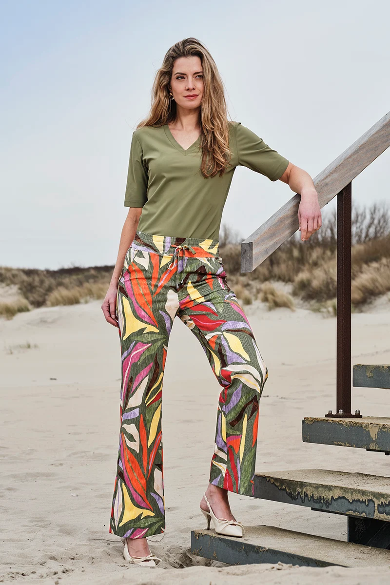 Heavy Travel Broek Summer Leaf Dance Print Olive 202136