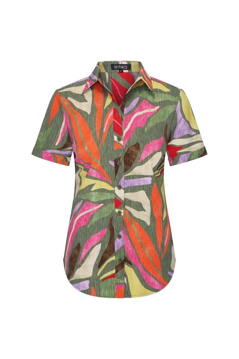 Travel Blouse Summer Leaf Dance Print Olive 202031